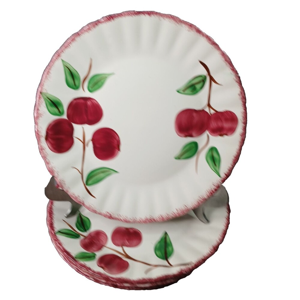 4 Blue Ridge Southern Pottery Lucheon Plates Crab Apples Vintage 5 Apples Red